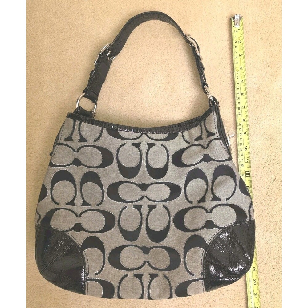 Authentic COACH PEYTON SIGNATURE LUREX HOBO BAG PURSE F19758M BLACK/SILVER - Picture 4 of 12